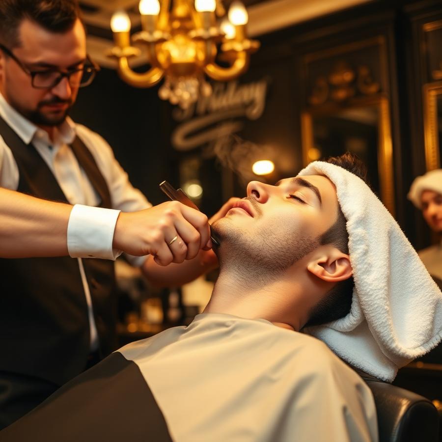 Traditional hot towel straight razor shave